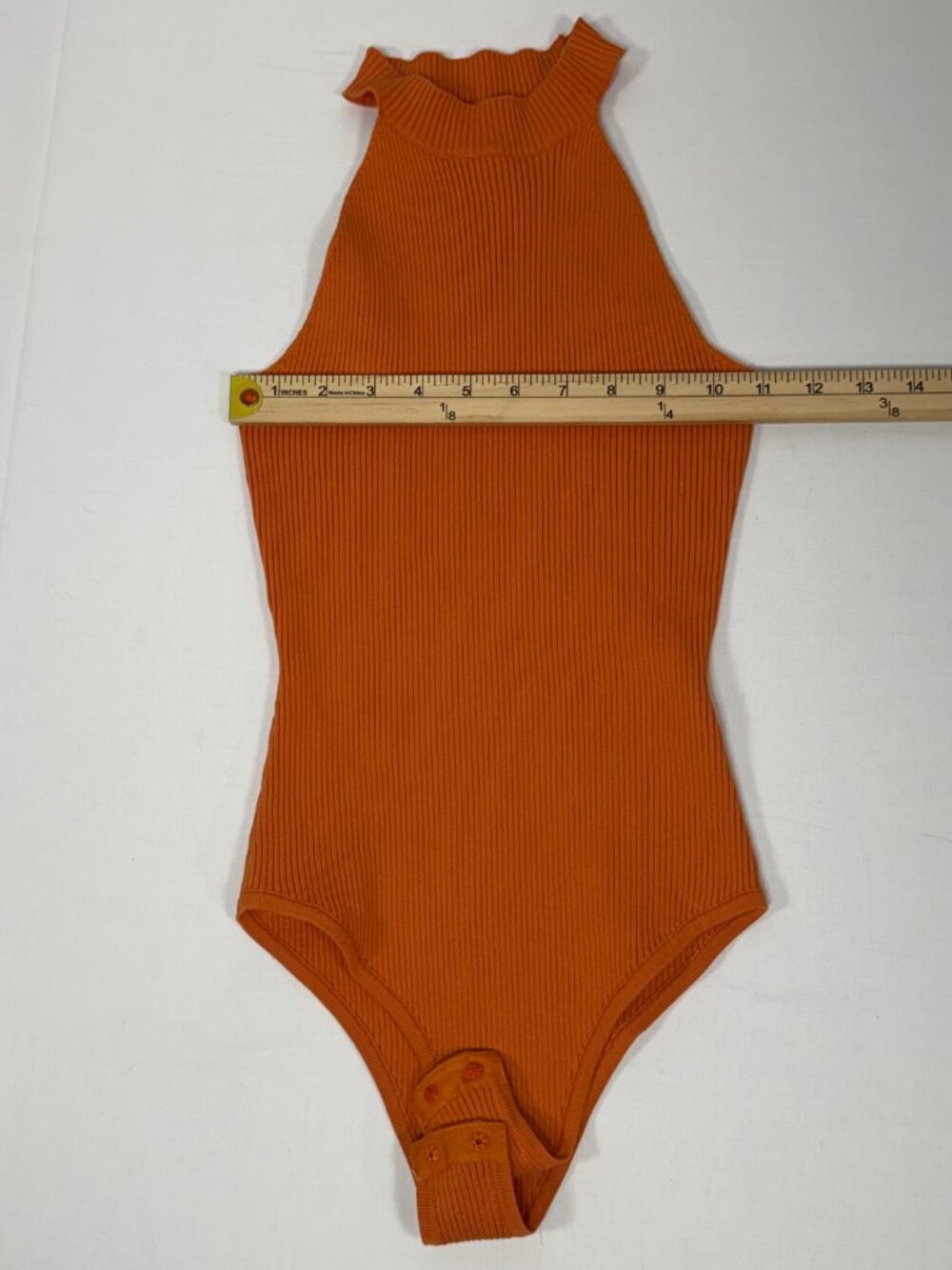 Happily Grey Burnt Orange Ribbed Halter Mock Neck Bodysuit Size S Small - Picture 5 of 9